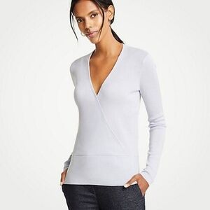 Ann Taylor | Gray Wool V-Neck Crossover Sweater